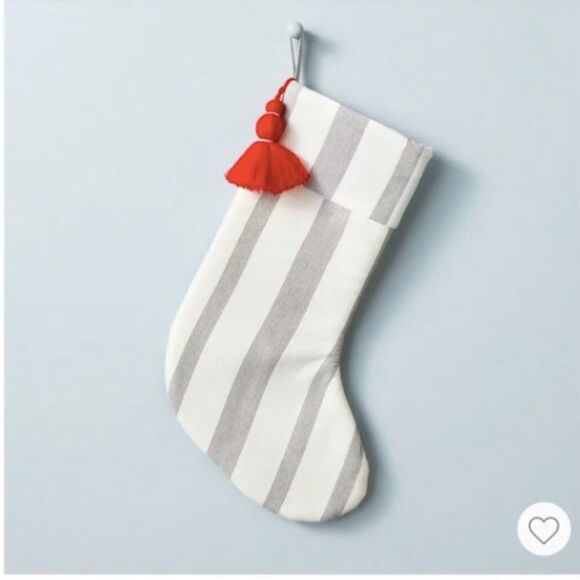 Hearth & Hand Wide Stripe Tassel Stocking Black/White/Red